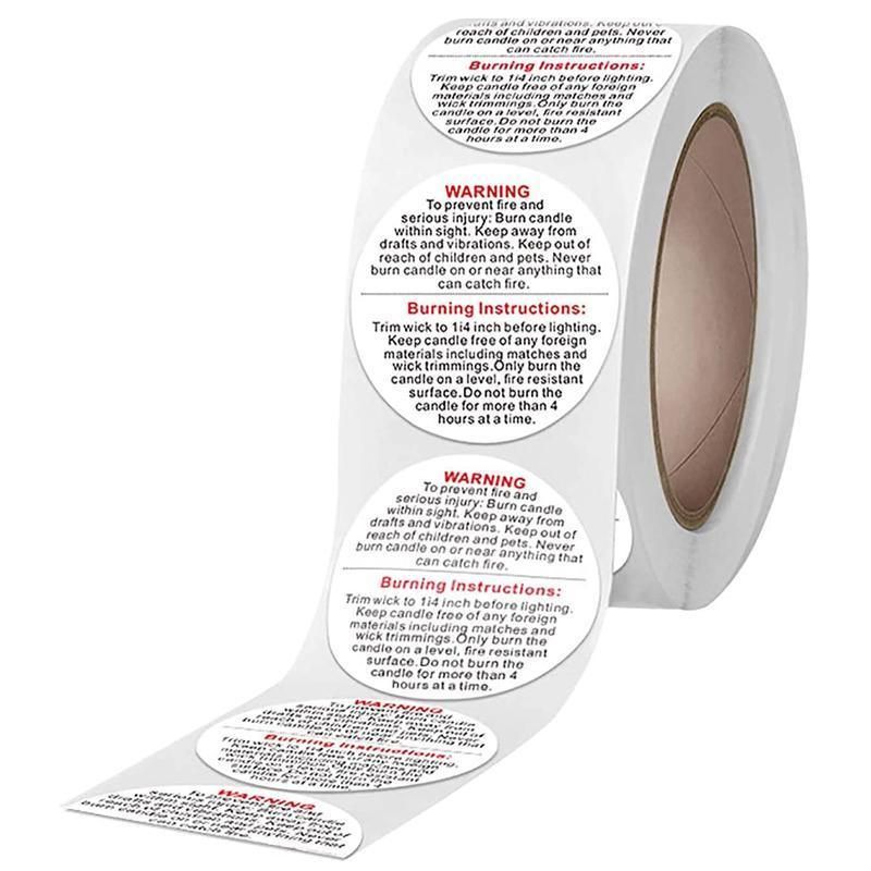Candle Warning Label Stickers, Round, Roll of 500