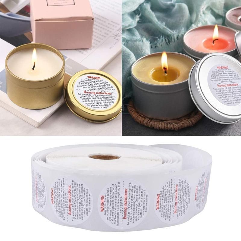 Candle Warning Label Stickers, Round, Roll of 500