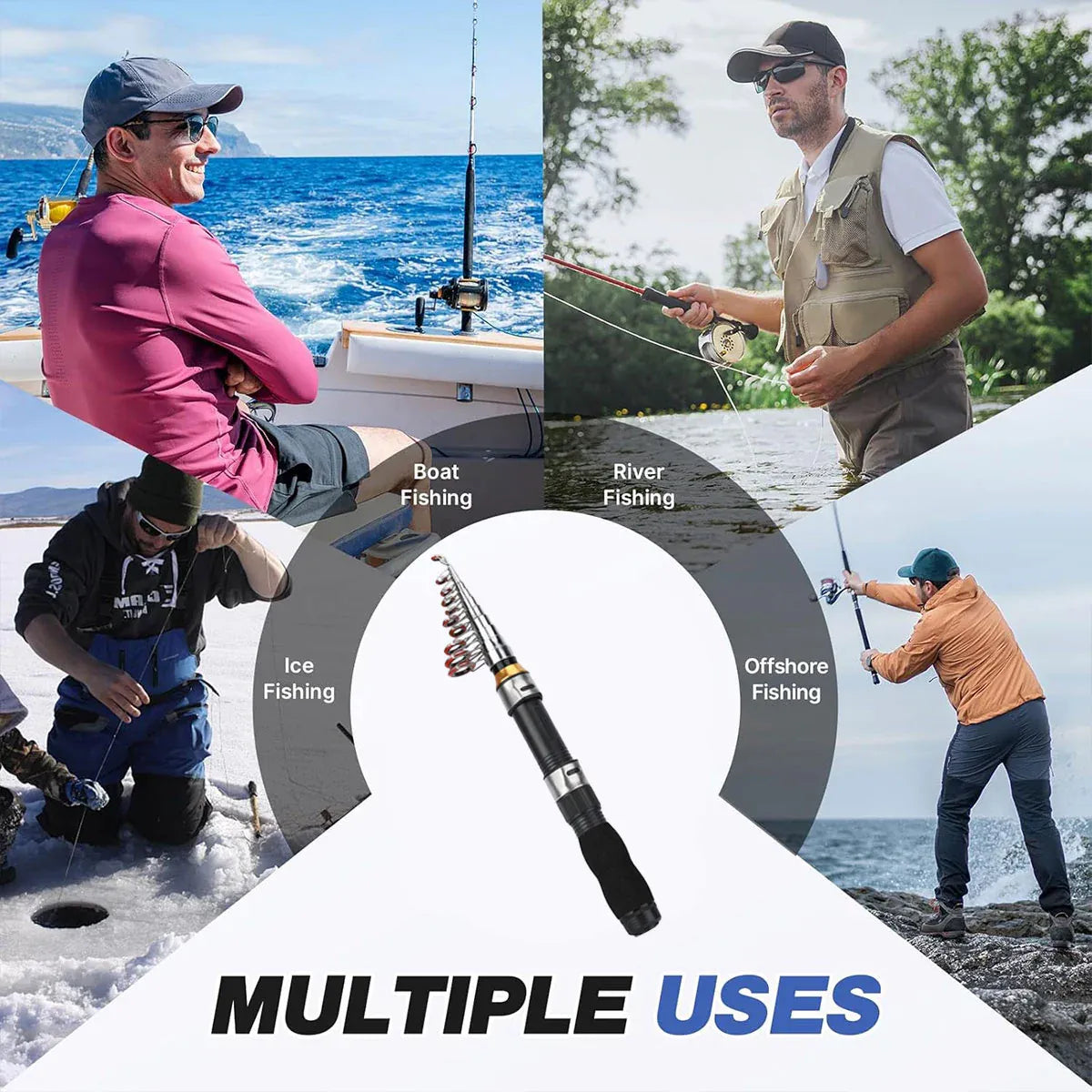 Portable Mini Travel Fishing Rod, Black