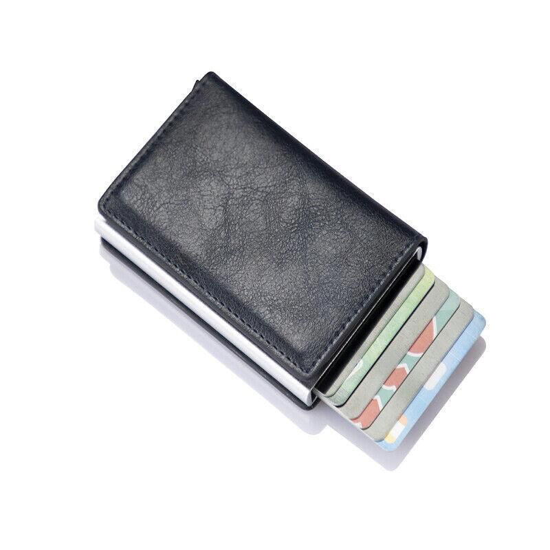 RFID Pop-Up Card Wallet with Money Clip, Aluminium Card Case, Dark Blue