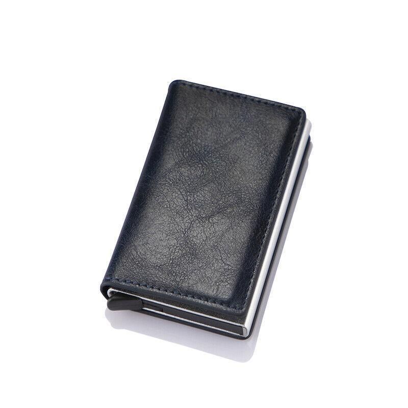 RFID Pop-Up Card Wallet with Money Clip, Aluminium Card Case, Dark Blue