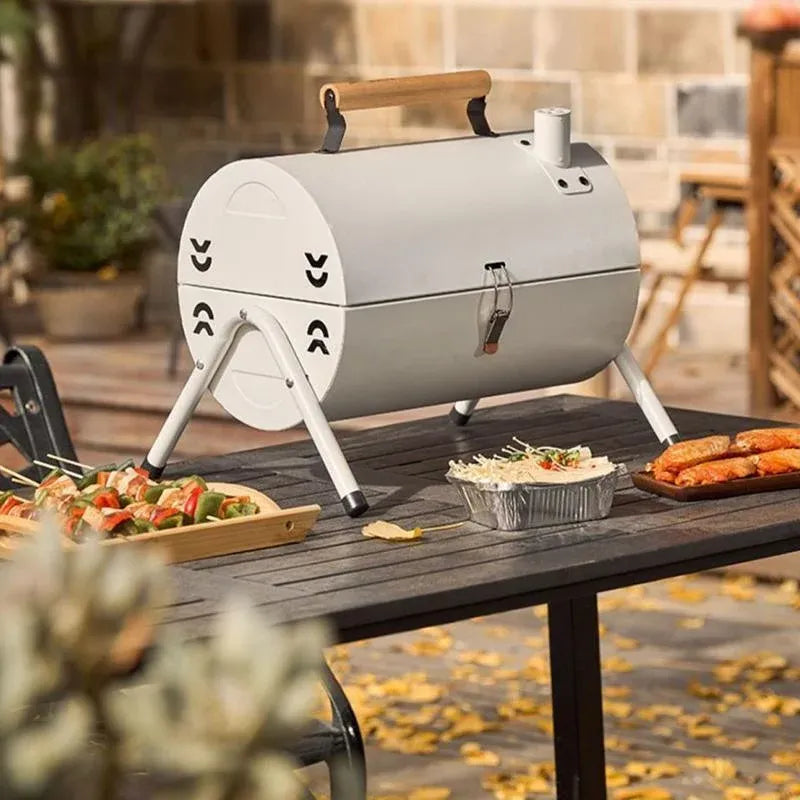 Grillz Portable Charcoal BBQ Grill and Smoker, White