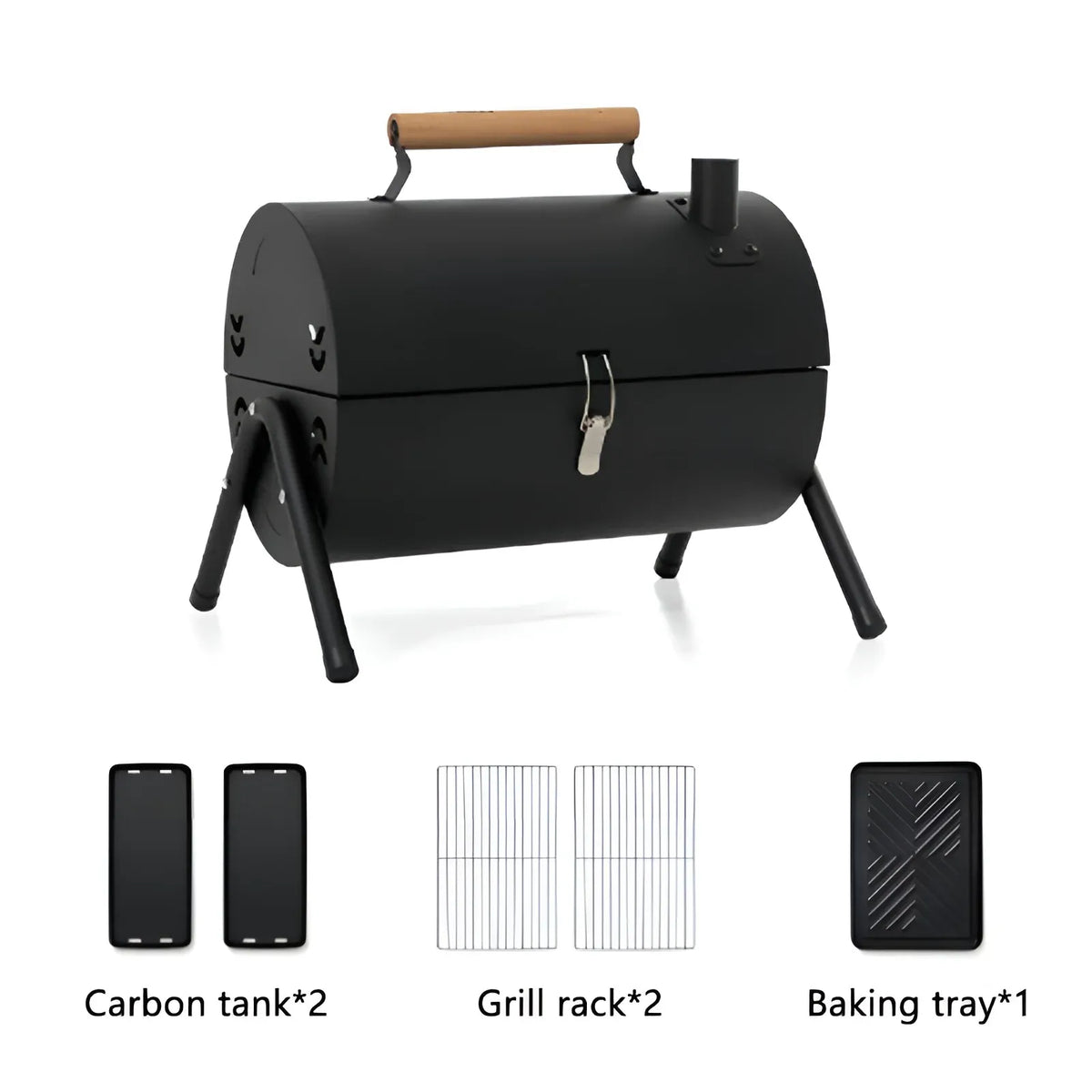 Grillz Portable Charcoal BBQ Grill and Smoker, Black