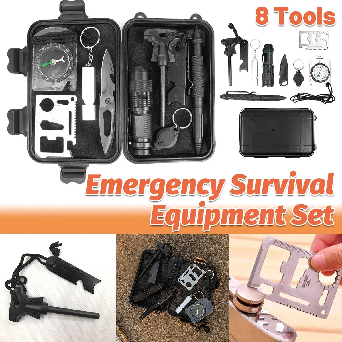 Emergency Survival Tool Kit, 10-Piece, Black Case
