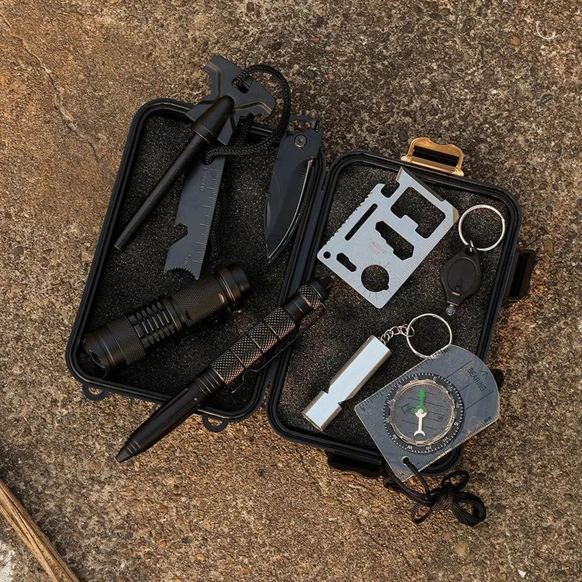 Emergency Survival Tool Kit, 10-Piece, Black Case
