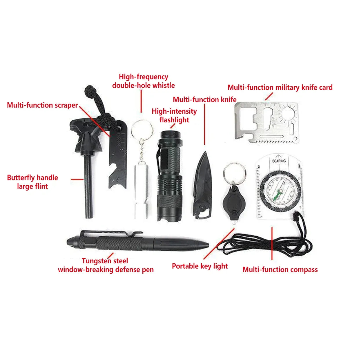 Emergency Survival Tool Kit, 10-Piece, Black Case