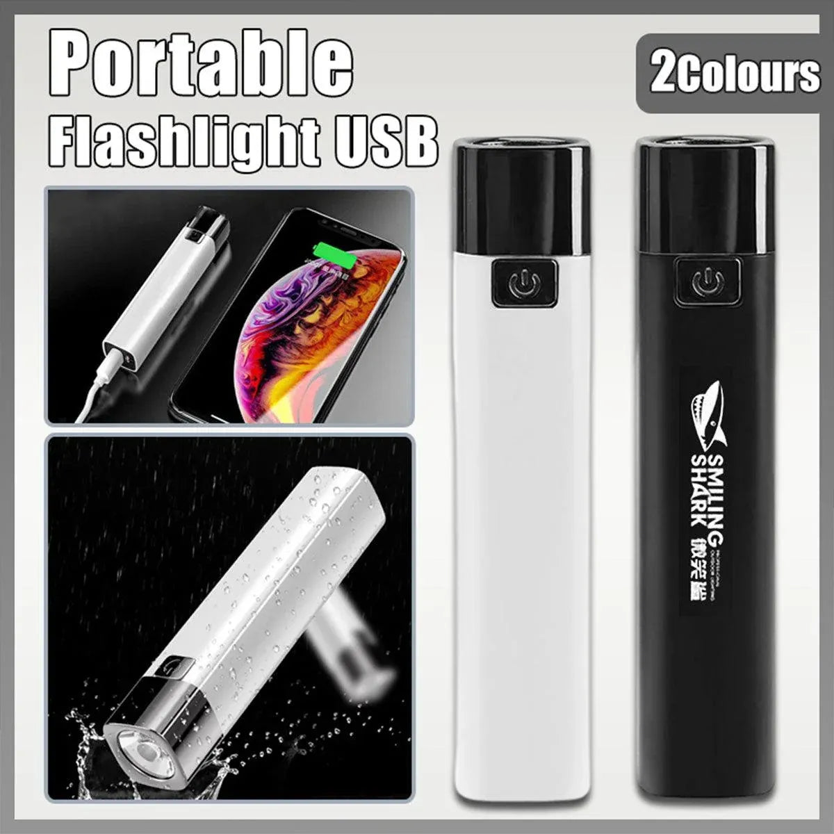 Mini LED USB Rechargeable Torch with Power Bank Function, 350 Lumens, Black