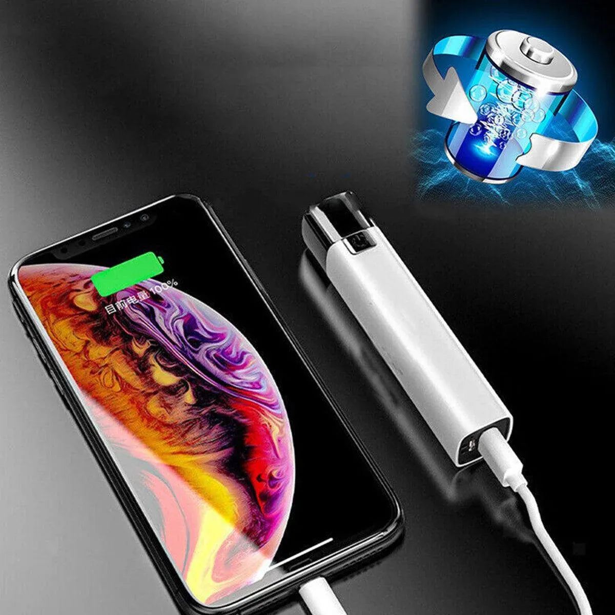 Mini LED USB Rechargeable Torch with Power Bank Function, 350 Lumens, White
