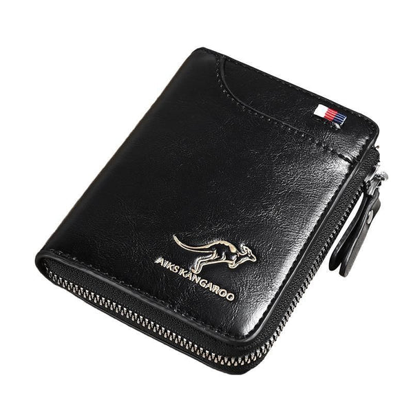 Men's RFID Blocking Short Wallet, PU Leather Zip Card Holder, Black