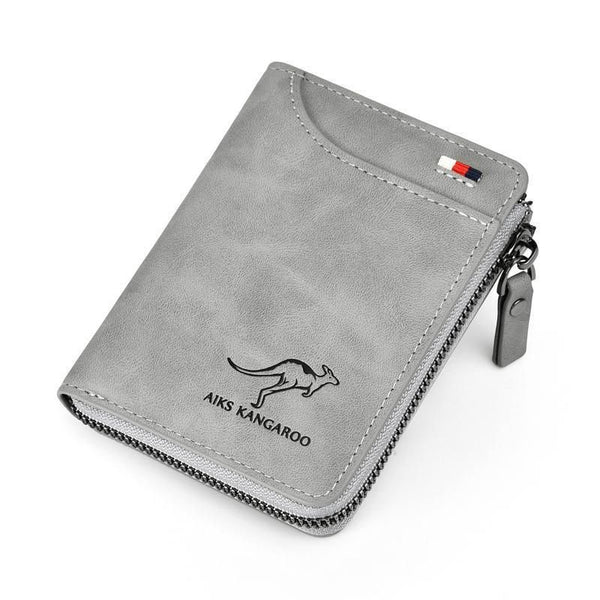 Men's RFID Blocking Short Wallet, PU Leather Zip Card Holder, Grey