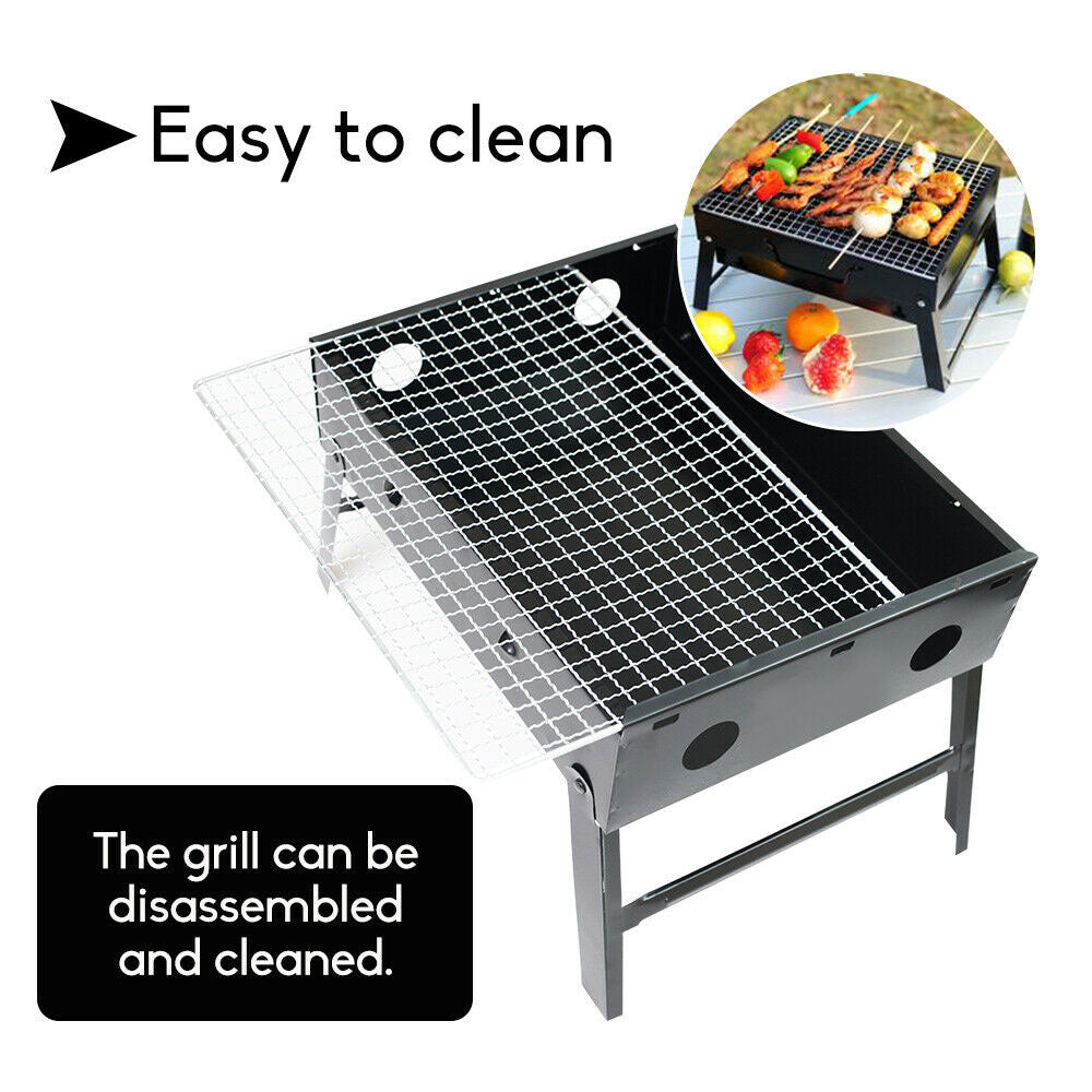 Foldable Hibachi Charcoal BBQ Grill, Flat-Pack, Black