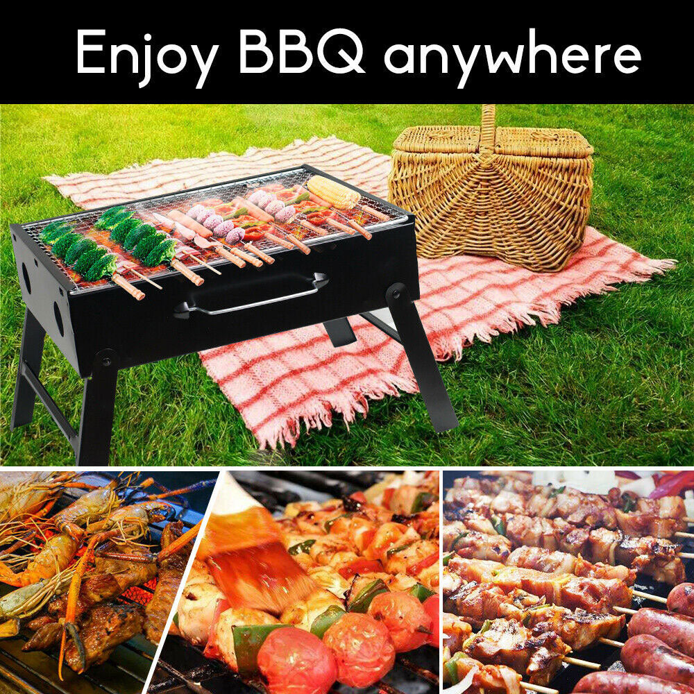 Foldable Hibachi Charcoal BBQ Grill, Flat-Pack, Black
