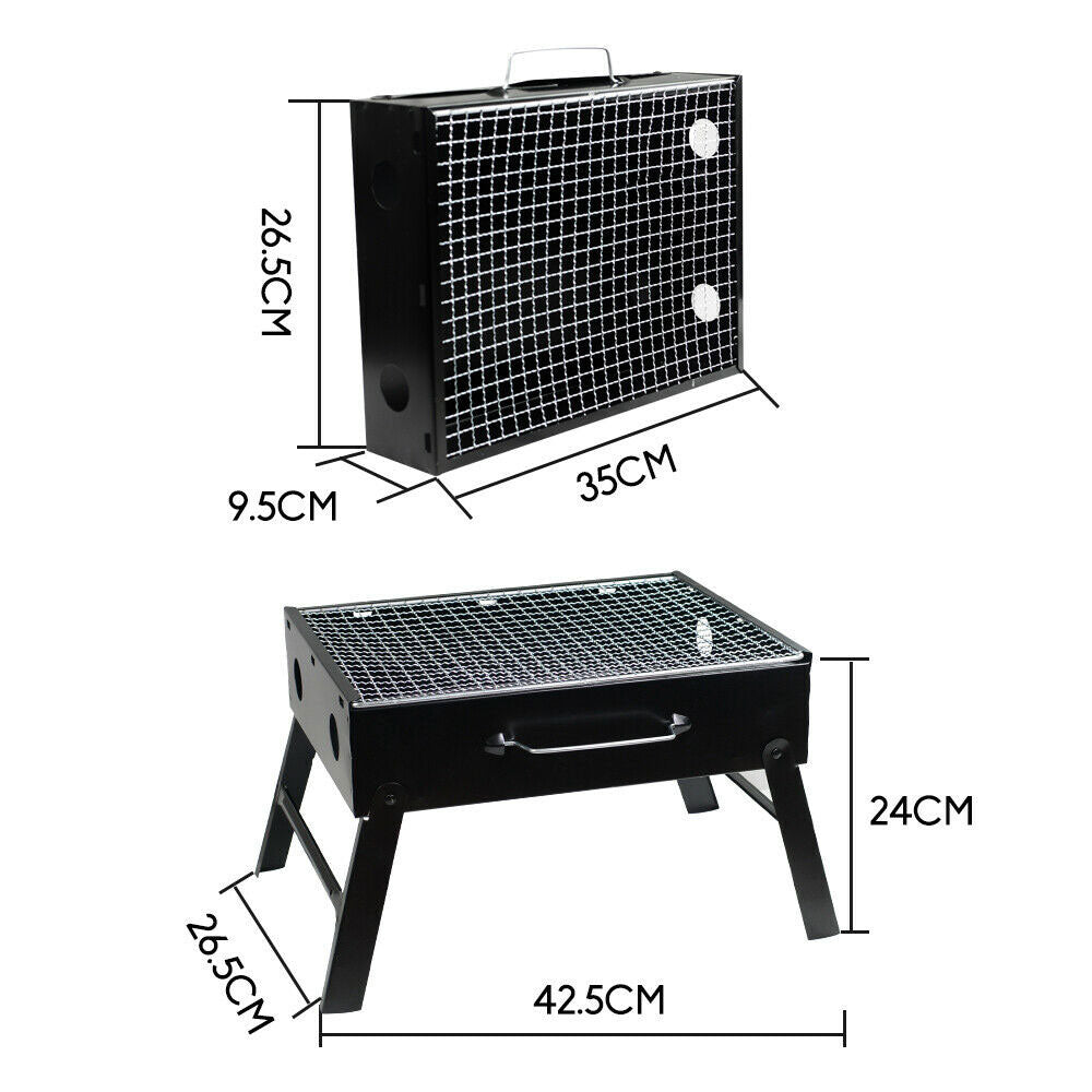 Foldable Hibachi Charcoal BBQ Grill, Flat-Pack, Black