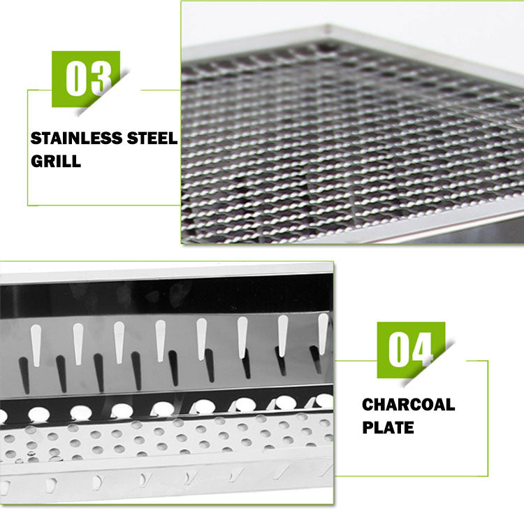 Portable Charcoal BBQ Grill Set, Stainless Steel, Large