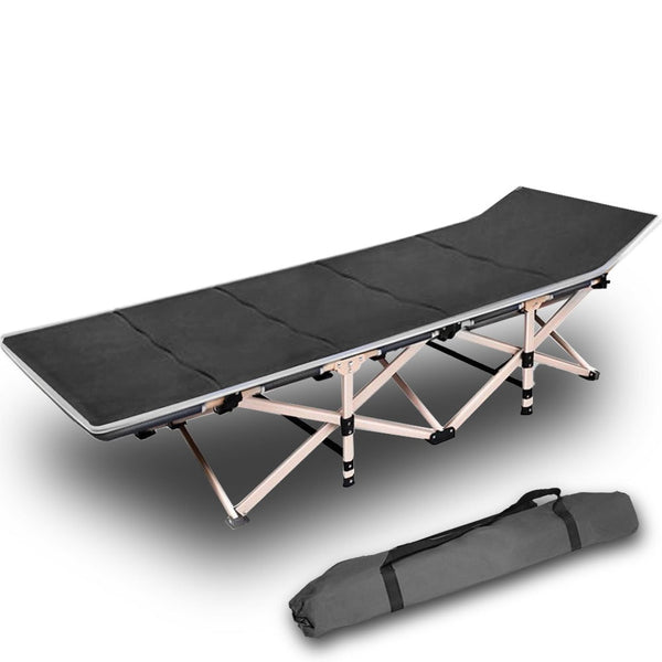 Folding Camp Stretcher Bed with 18° Raised Headrest, with Mattress, Grey