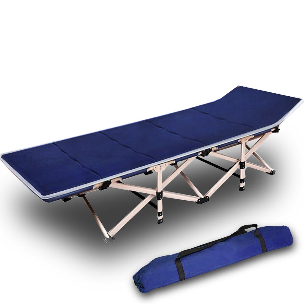 Folding Camp Stretcher Bed with 18° Raised Headrest, with Mattress, Navy