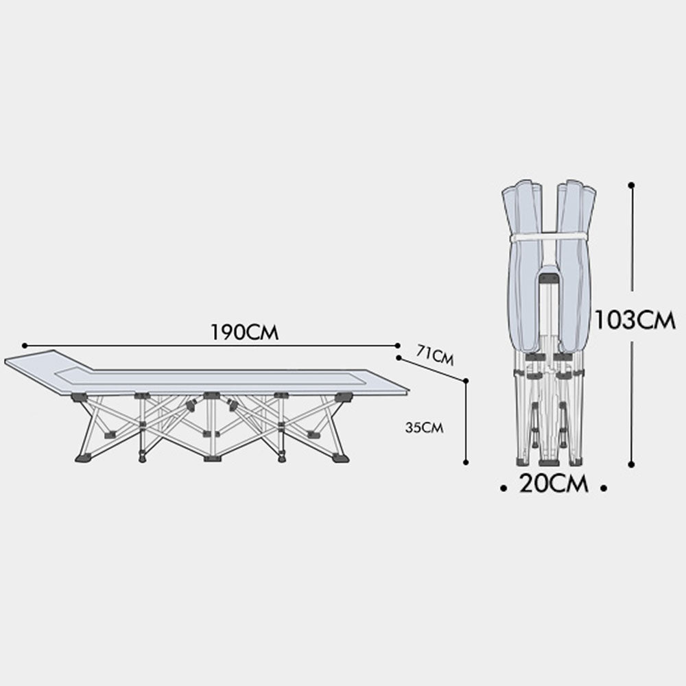 Folding Camp Stretcher Bed with 18° Raised Headrest, with Mattress, Navy