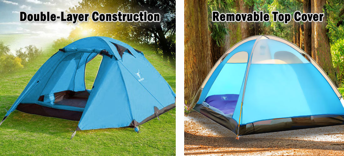 2 Person Lightweight Hiking Tent, Dual Door with Aluminium Poles, Blue