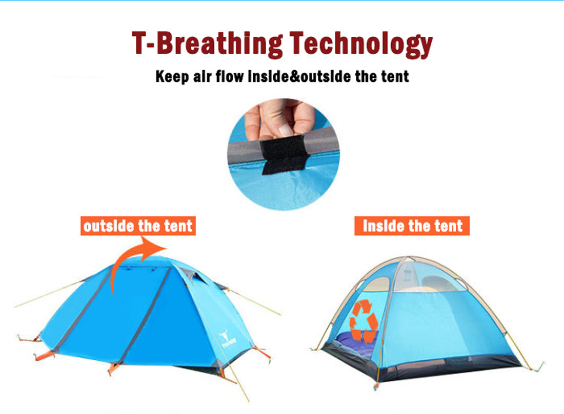 2 Person Lightweight Hiking Tent, Dual Door with Aluminium Poles, Blue