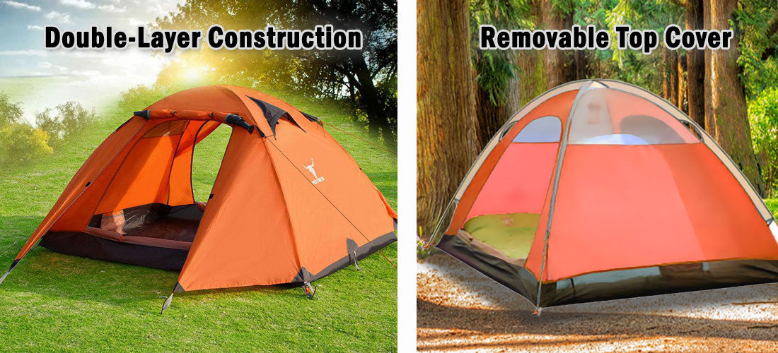 2 Person Lightweight Hiking Tent, Dual Door with Aluminium Poles, Orange
