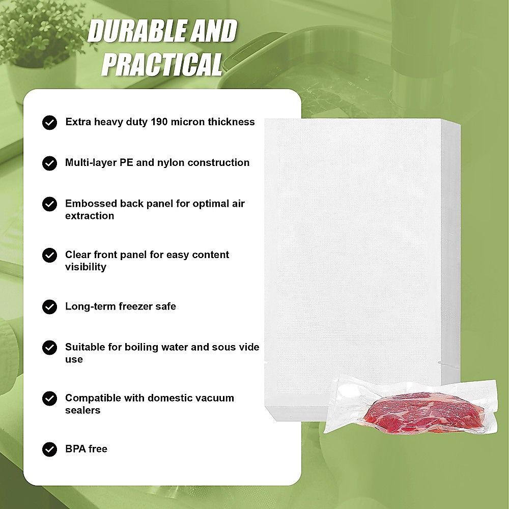 Heavy Duty Vacuum Sealer Bags, 190 Micron, 100 Pack, 20 x 30cm