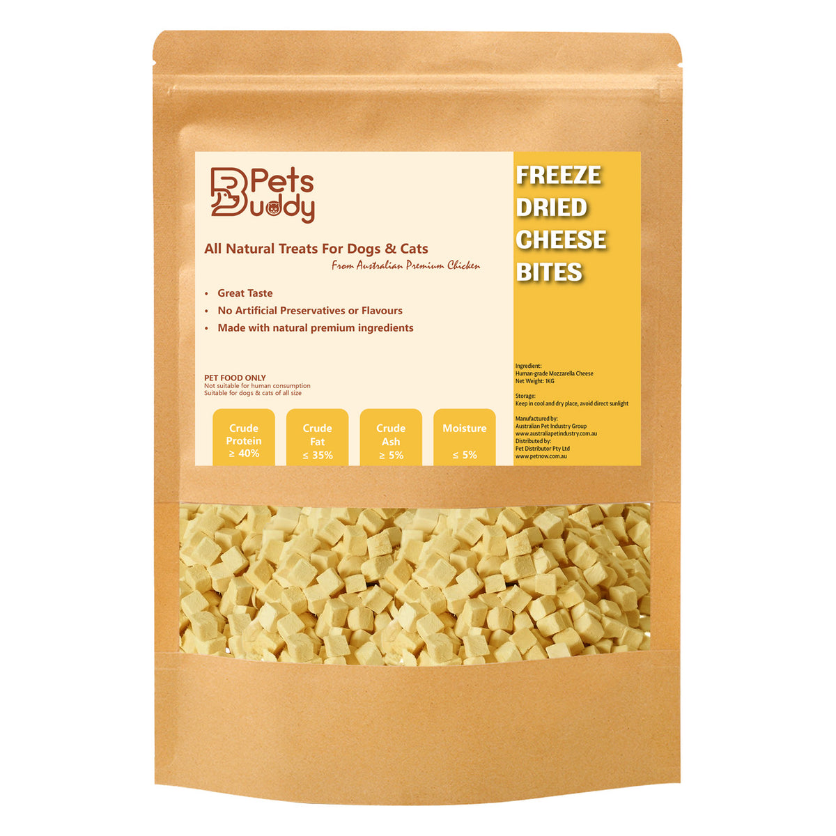 PetsBuddy Freeze-Dried Mozzarella Cheese Pet Treats, 1kg