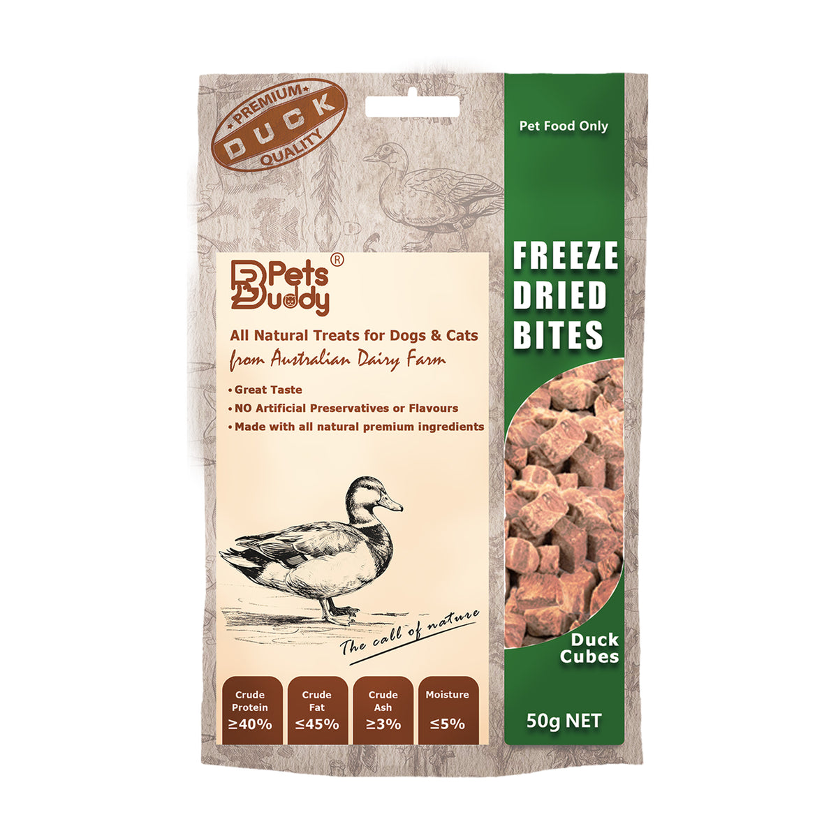 PetsBuddy Freeze-Dried Duck Cube Pet Treats, 50g
