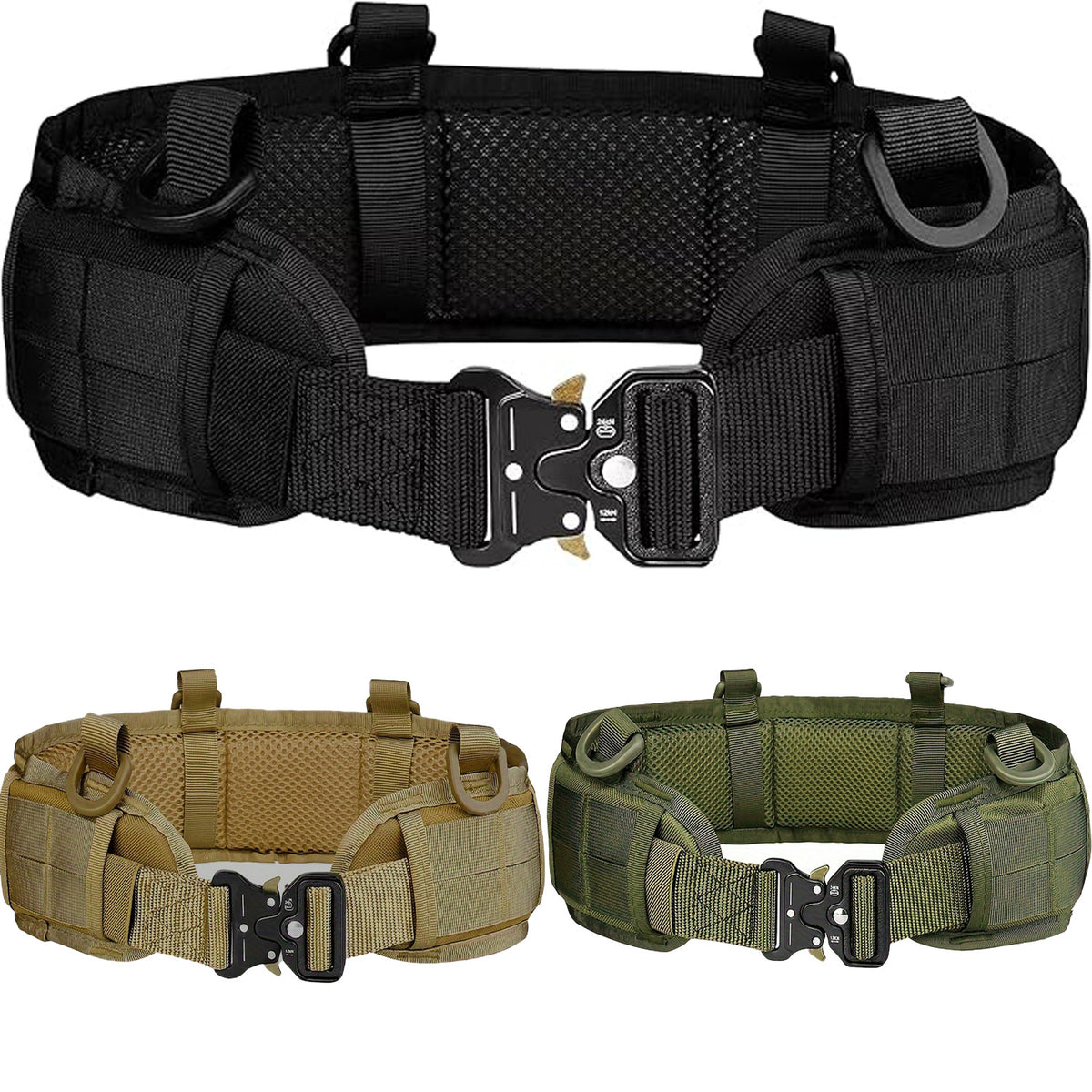 Black Adjustable Tactical Battle Belt Set - Padded MOLLE Outer Belt & Nylon Inner Belt