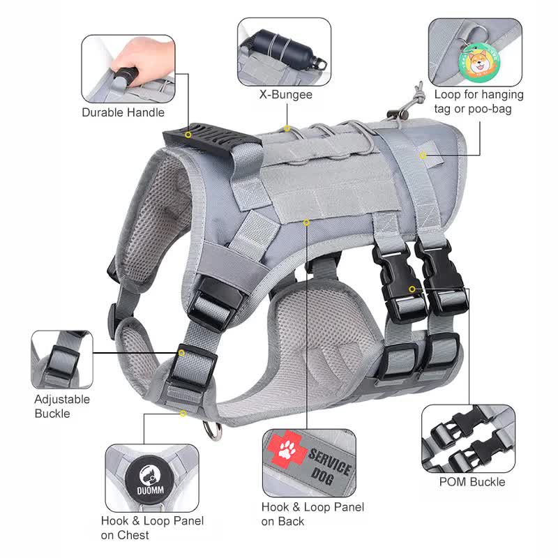 Black Tactical Dog Training Harness - Adjustable Vest for Training and Walking - L