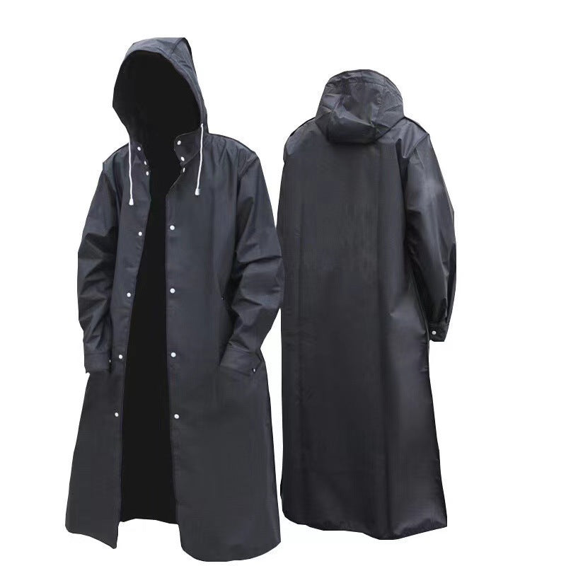 Hooded Extra Long Trench Raincoat, Black, XXL