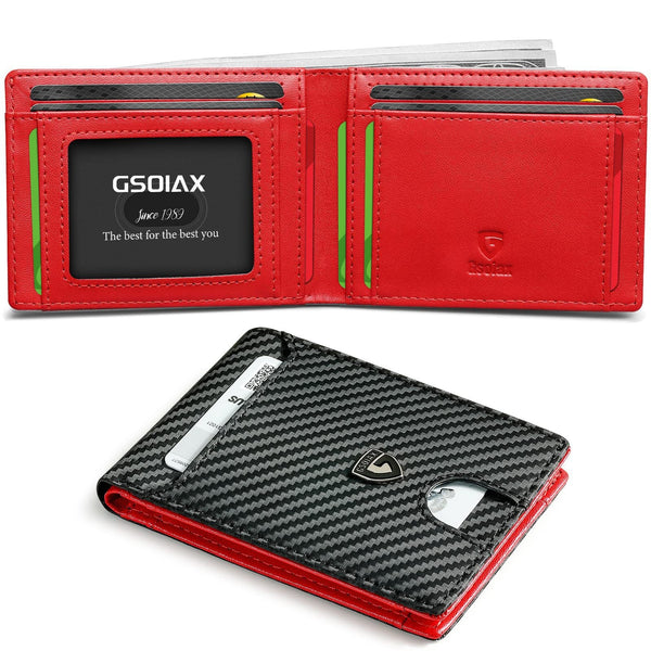 Slim Leather Bifold Wallet - RFID Blocking (black and red)