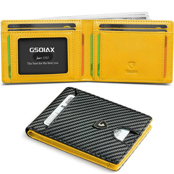Slim Leather Bifold Wallet - RFID Blocking Yellow