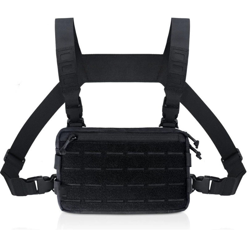 Black Minimalist Tactical Chest Rig - Lightweight Recon Pouch