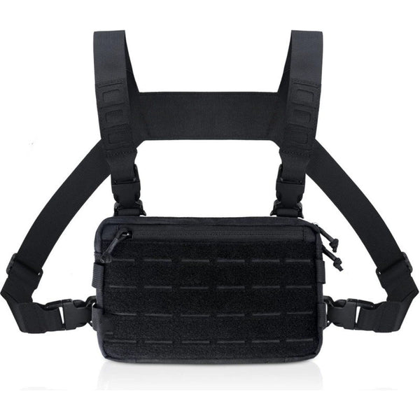 Black Minimalist Tactical Chest Rig - Lightweight Recon Pouch
