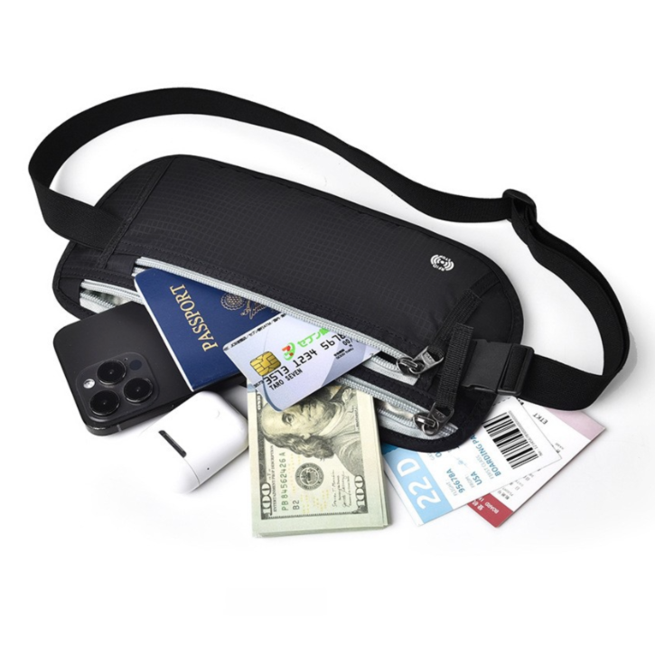 Beige RFID Blocking Slim Anti-Theft Fanny Pack for Outdoor Travel - Hidden Money Belt for Passport, Documents & Cash