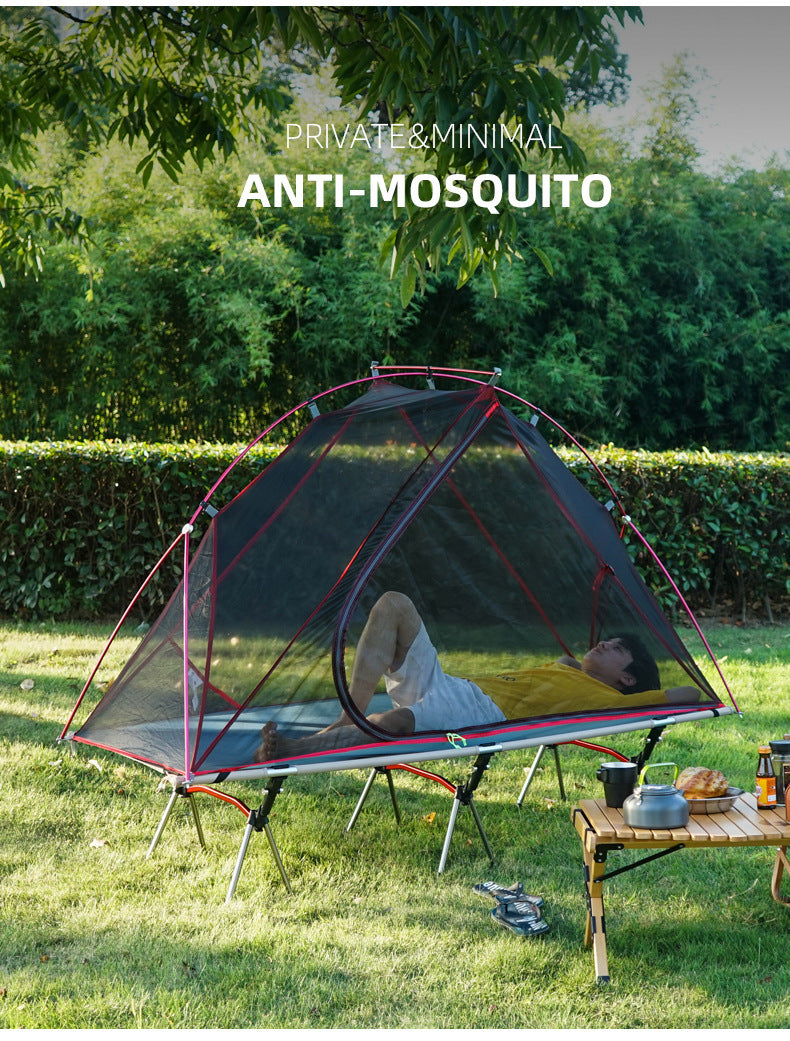 Single-Person Off-Ground Camping Tent for Camp Bed, Mosquito Net, Light Khaki