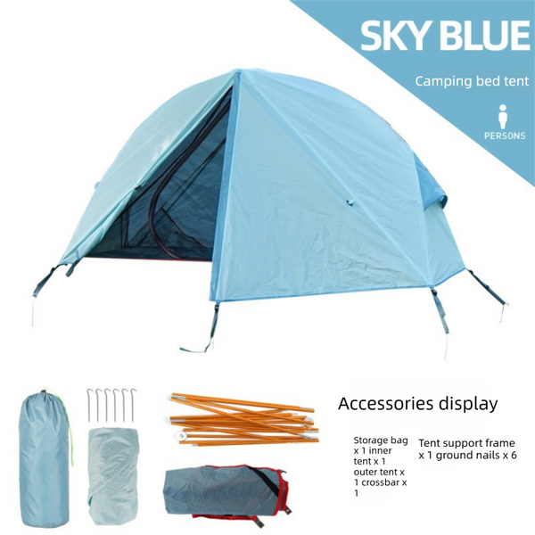 Single-Person Off-Ground Camping Tent for Camp Bed, Mosquito Net, Blue