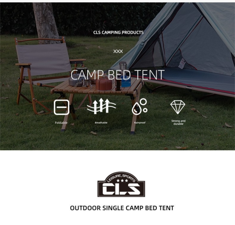 Single-Person Off-Ground Camping Tent for Camp Bed, Mosquito Net, Black