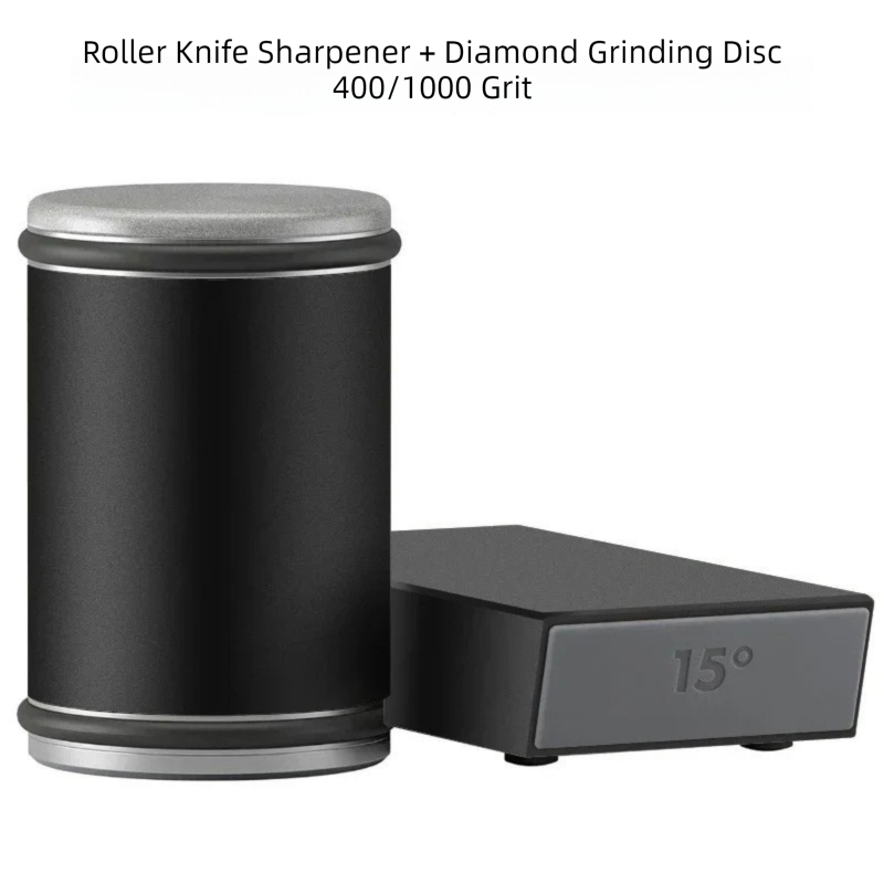 Rolling Knife Sharpener Set with Magnetic Angle Guide, Black