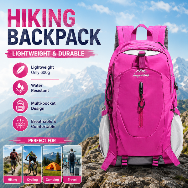 Pink Outdoor Hiking Backpack - Lightweight Nylon Daypack