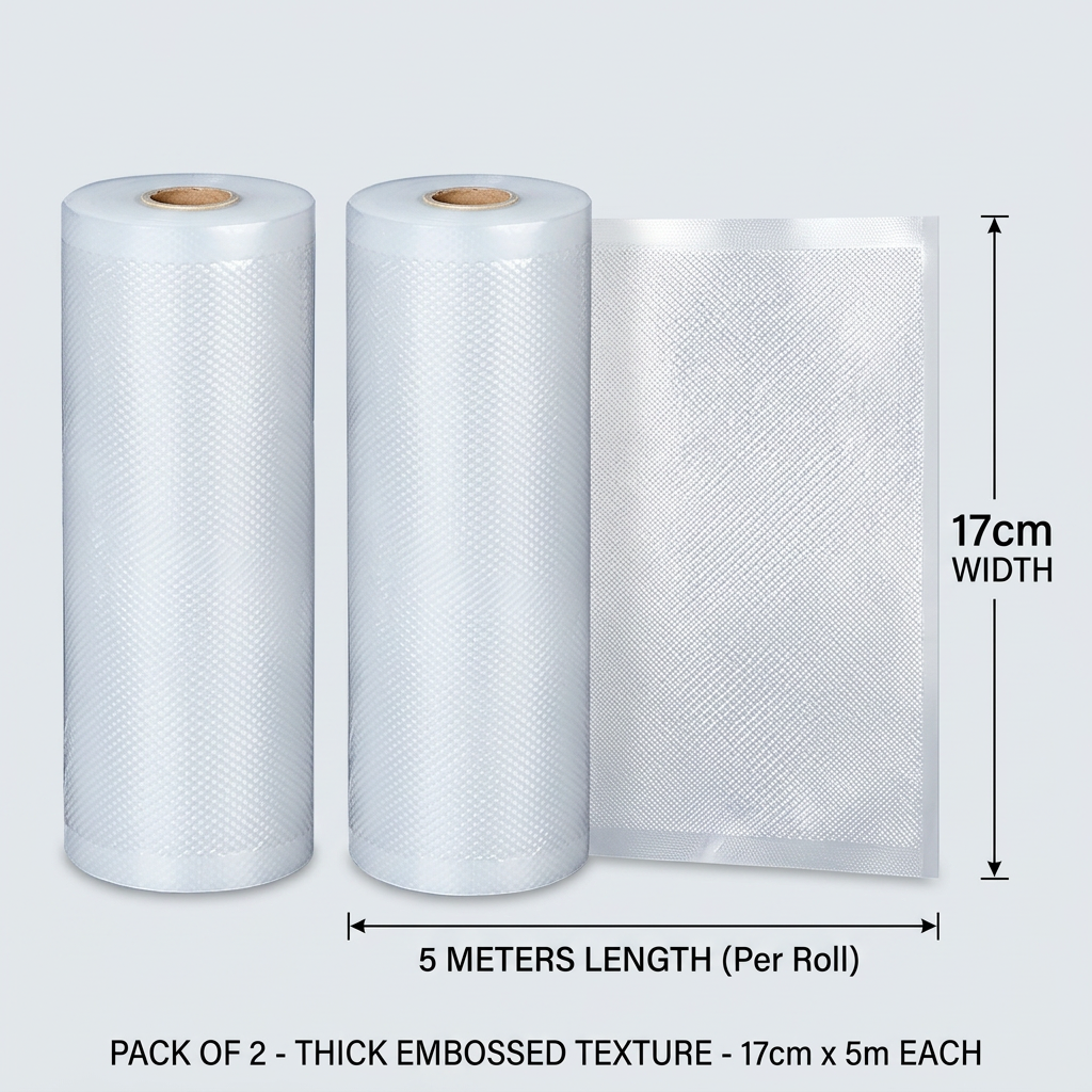 Embossed Vacuum Sealer Bag Rolls, 2 Pack, 17cm x 5m