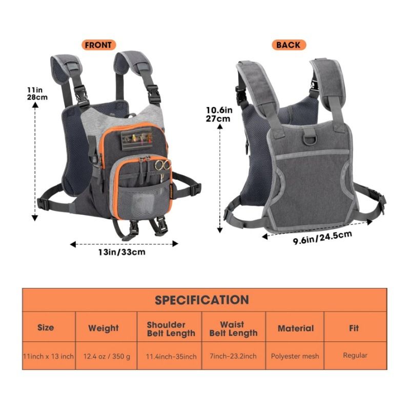 Lightweight Fly Fishing Chest Pack, 28 x 33 cm