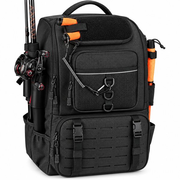 40L Fishing Tackle Backpack, Black