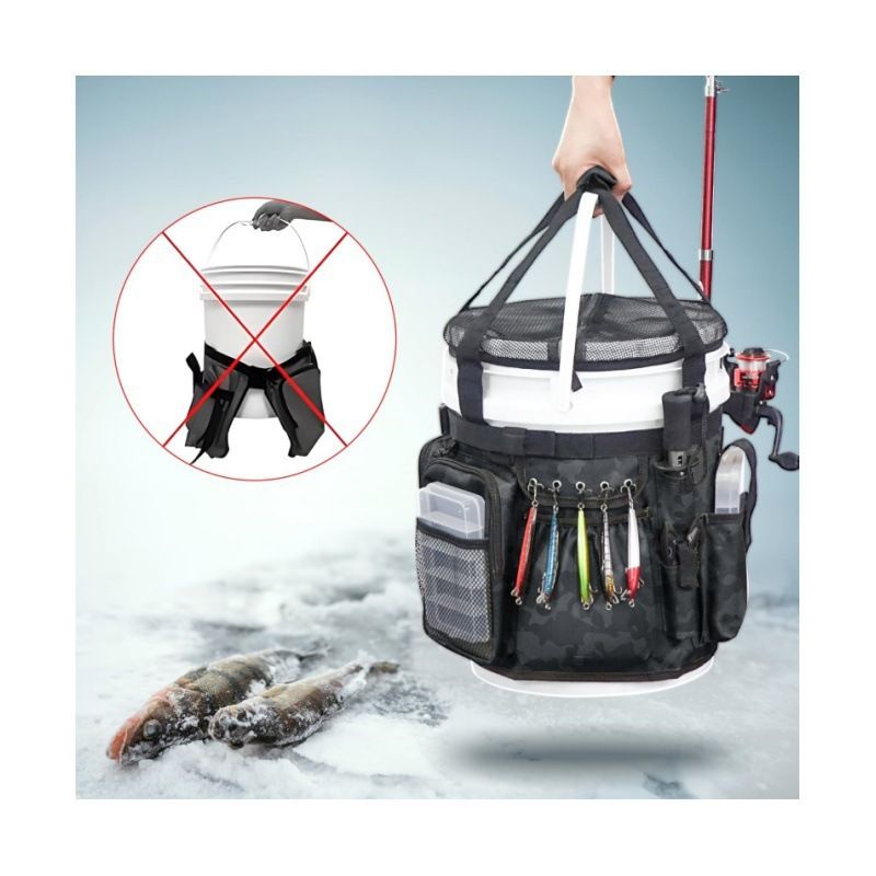Camouflage Fishing Bucket Storage Wrap & Mesh Cover, 87 x 28 cm
