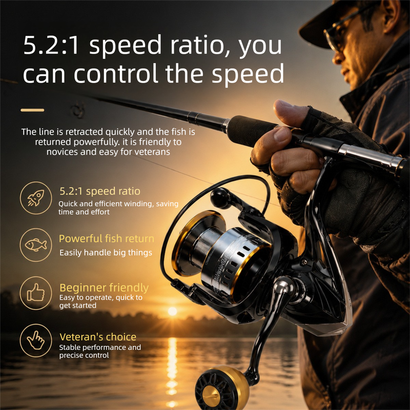 Foldable Handle Spinning Fishing Reel, 4000 Size
