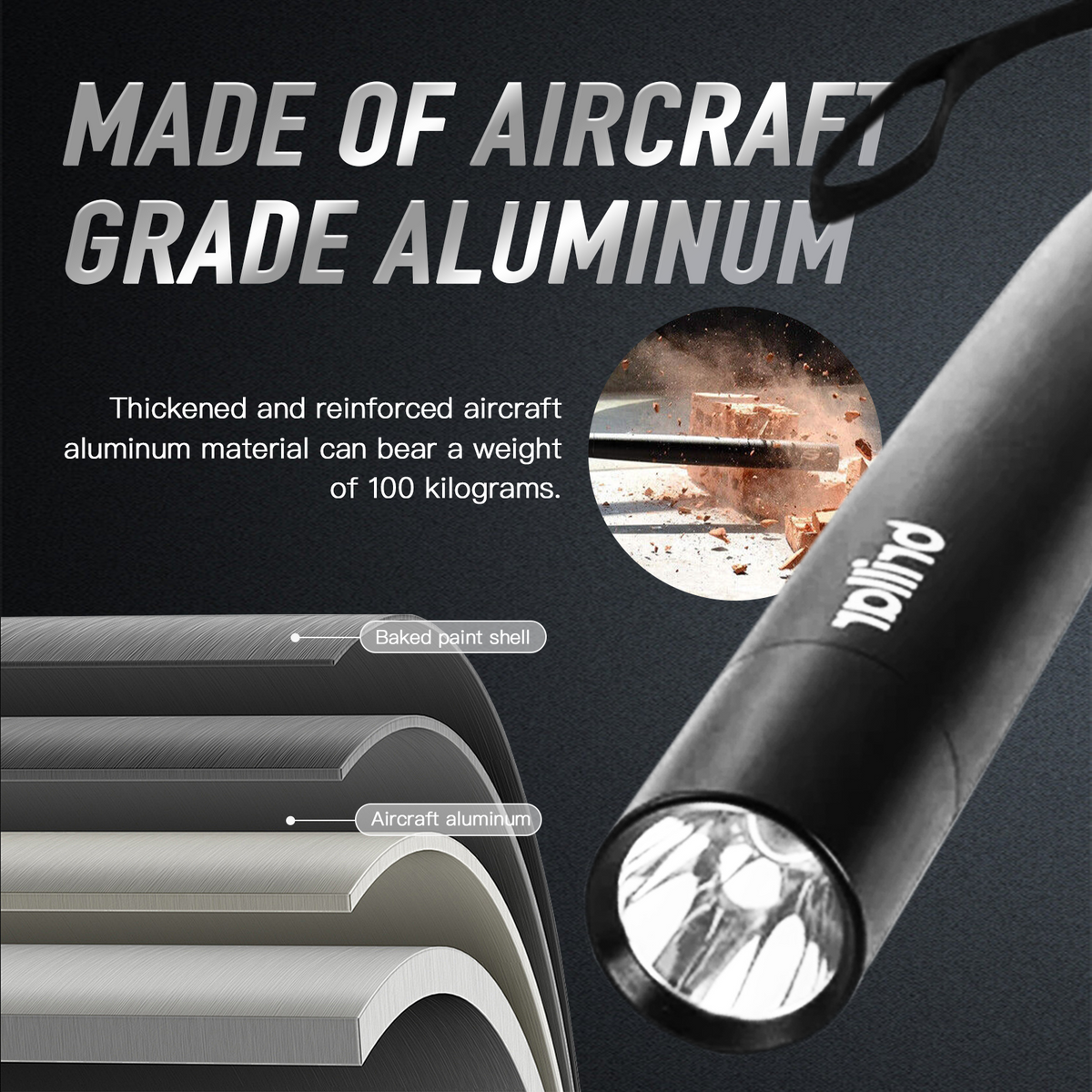 Brillar Aluminium Long Torch, 35cm, Black