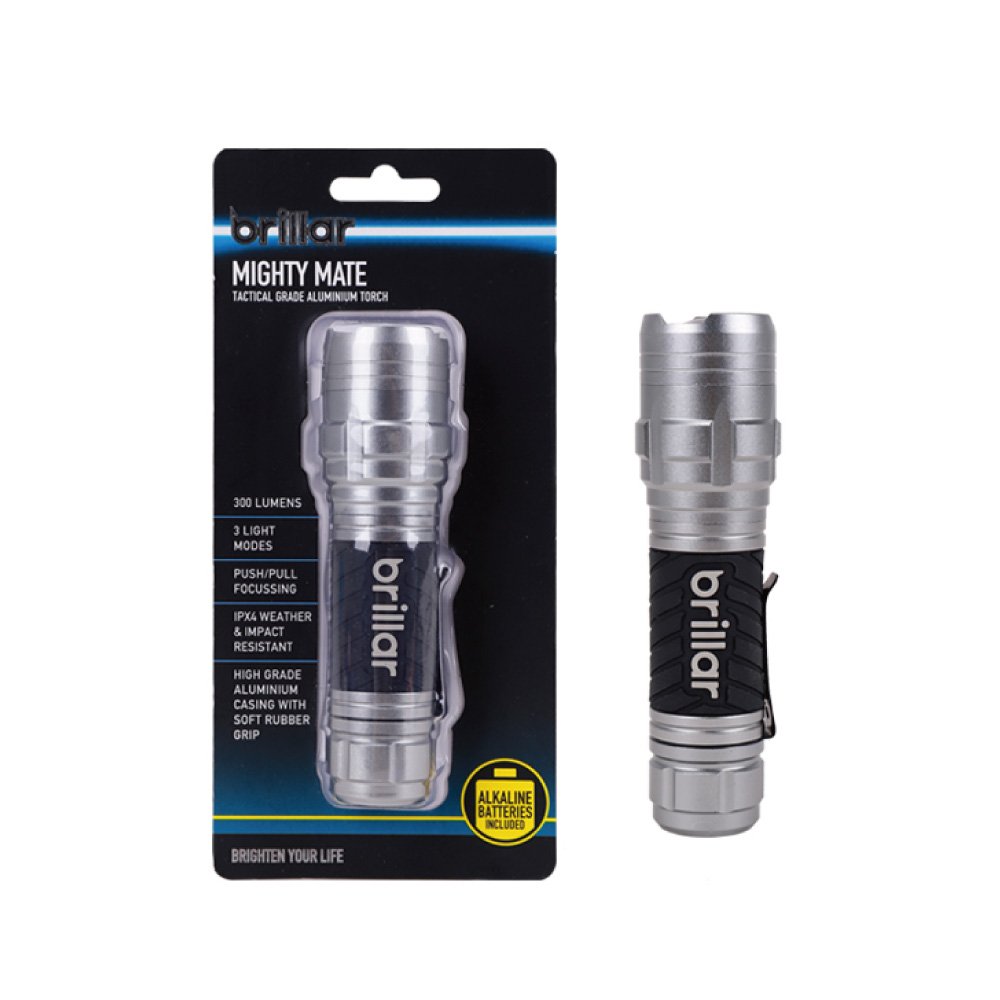Brillar Mighty Mate 300 Lumen LED Torch, Black
