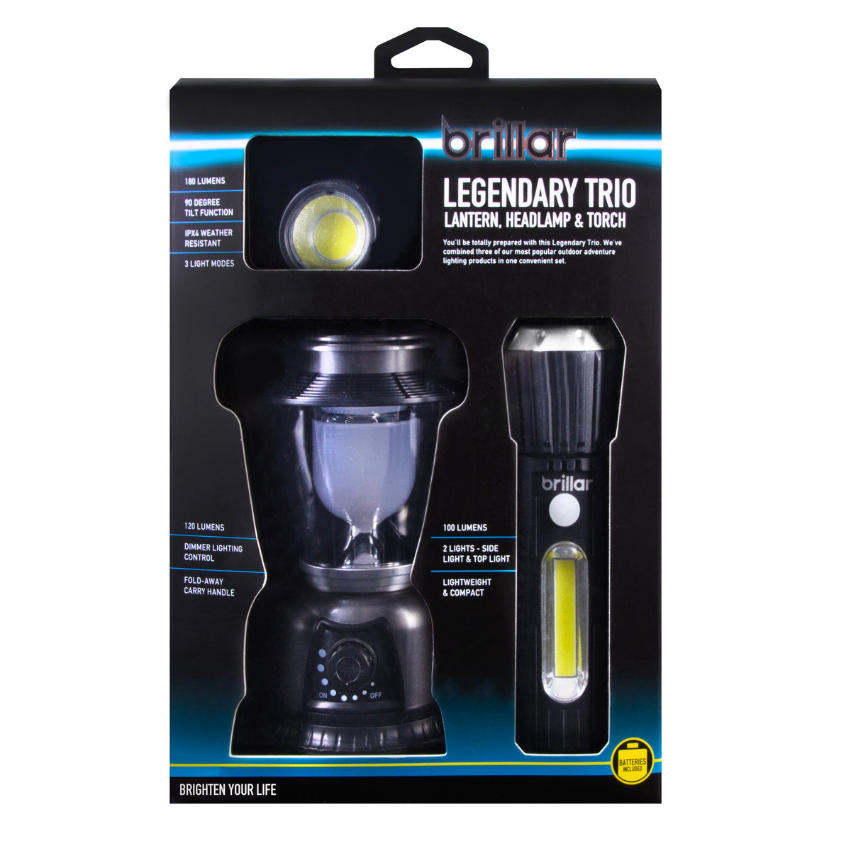 Brillar Legendary Trio Headlamp, Lantern & Torch Set