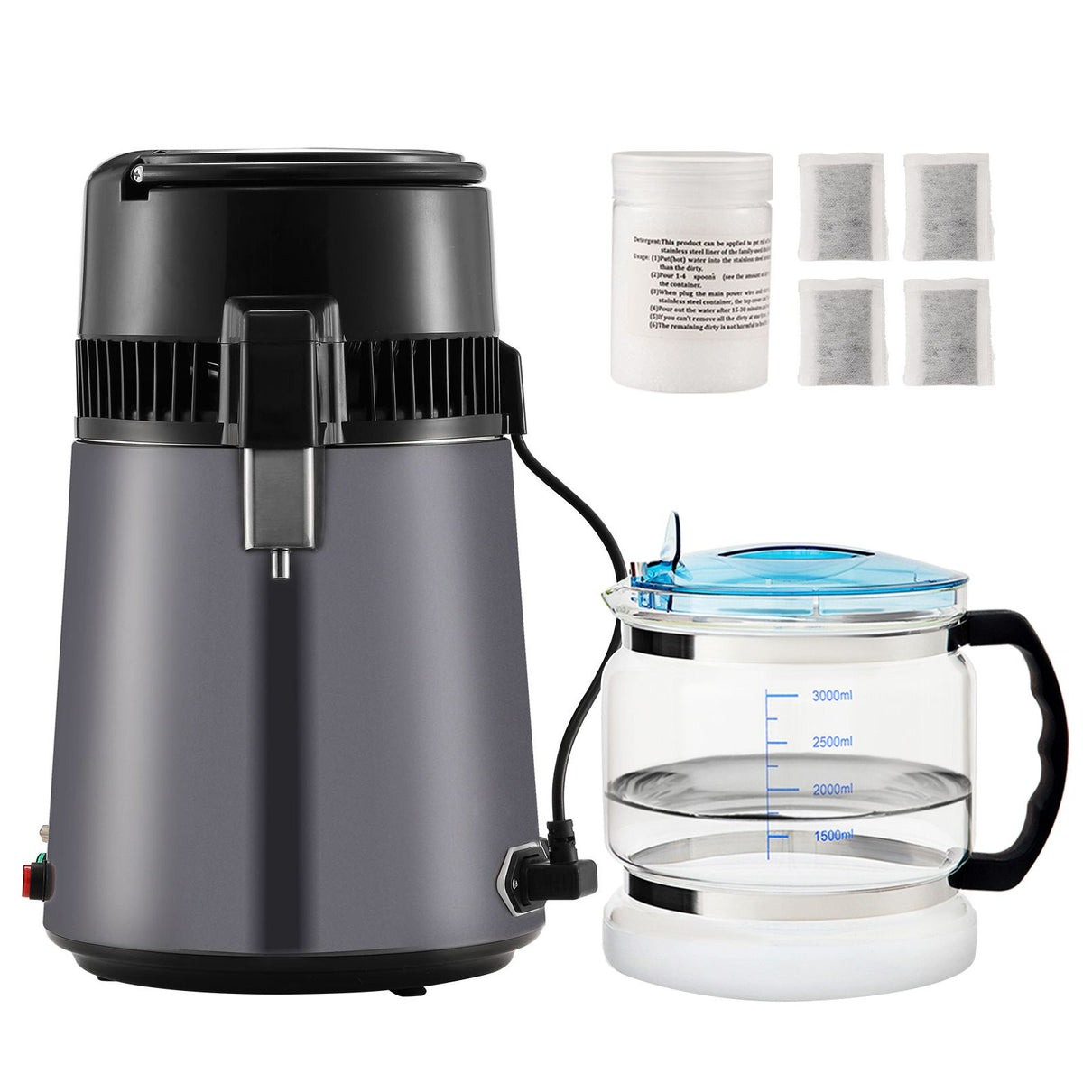 4L Water Distiller, 750W, Stainless Steel Interior, Grey