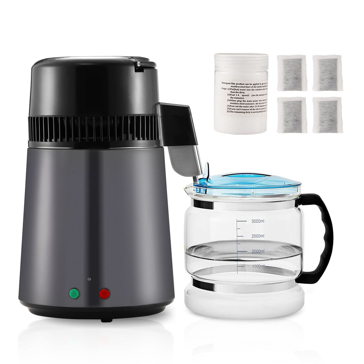 4L Water Distiller, 750W, Stainless Steel Interior, Grey